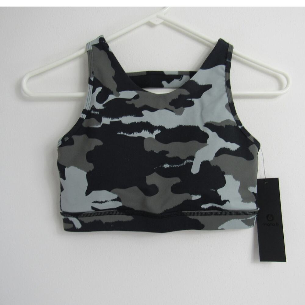 NWT Mono B Jungle Camo Triple Strap Sports Bra Small Gray Black Athletic